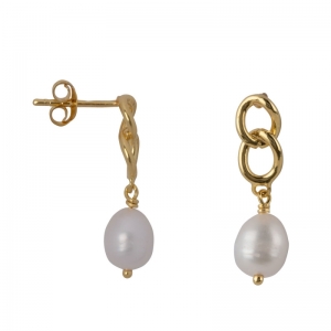 BIG CHAIN PEARL STUD EARRING GOLD PLATED GOLD