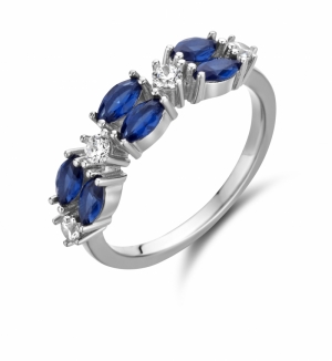 RHODIUM PLATED SET WITH WHITE CZ AND BLUE NANO SILVER