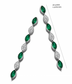 RHODIUM PLATED SET WITH WHITE CZ AND GREEN NANO SILVER/GREEN