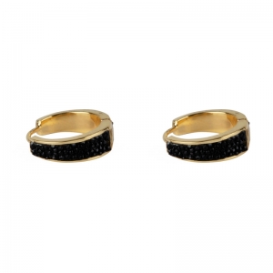 BLACK LEATHER HOOP EARRING SMALL GOLD PLATED GOLD