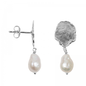 HAMMERD FLAT COIN PEARL STUD EARRING SILVER SILVER