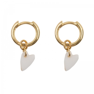 SMALL HOOP RESIN HEART EARRING GOLD PLATED WHITE