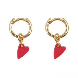 SMALL HOOP RESIN HEART EARRING GOLD PLATED DARK PINK 