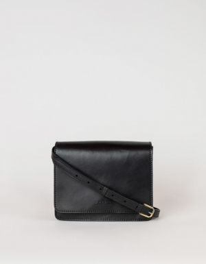 AUDREY MINI - BLACK CLASSIC LEATHER - CHECKERED STRAP zWART