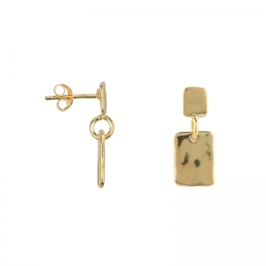 HAMMERED DOUBLE RECTANGLE STUD EARRING GOLD PLATED GOLD