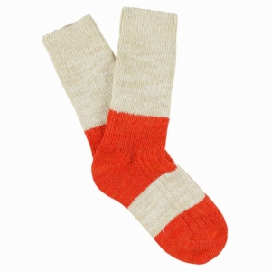 WOMEN MELANGE BLOCK SOCKS ECRU/ORANGE