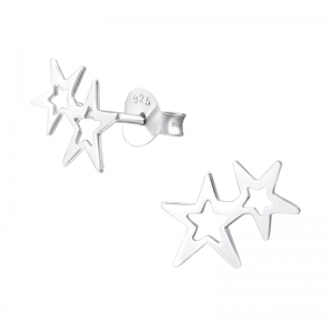 DUBBELE STERRETJES ZILVER - 925 SILVER EAR STUDS 