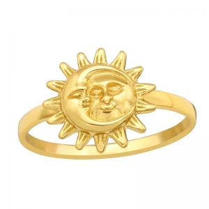 RING MET ZON EN MAAN GOUD - 925 SILVER RING - GOUD VERGULD + E-COAT GOLD