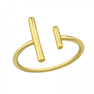 OPEN RING MET 2 STAAFJES GOUD - 925 SILVER RING - GOUD VERGULD + E-COAT GOLD