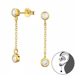 CIRKEL MET HANGERTJE - 925 SILVER EAR STUDS - GOLD PLATED - ZIRKONIUM STEENTJES GOLD